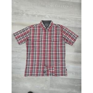 Kuhl Plaid Shirt Mens Large Red Gray Short Sleeve Button Up Eluxur Polyester